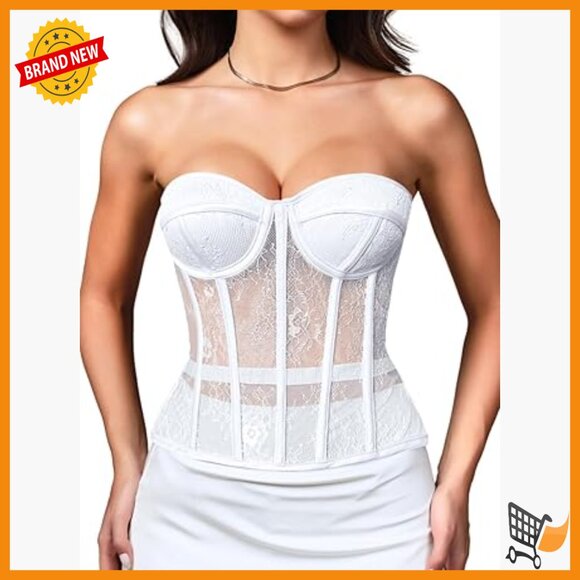 Sheer Mesh Push-Up Underwire Corset Shapewear Bustier Size 4-6